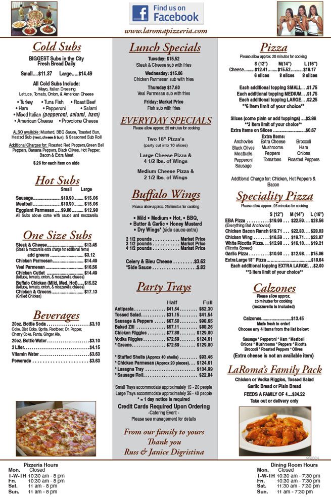 Click to Download the La Roma Takeout Menu