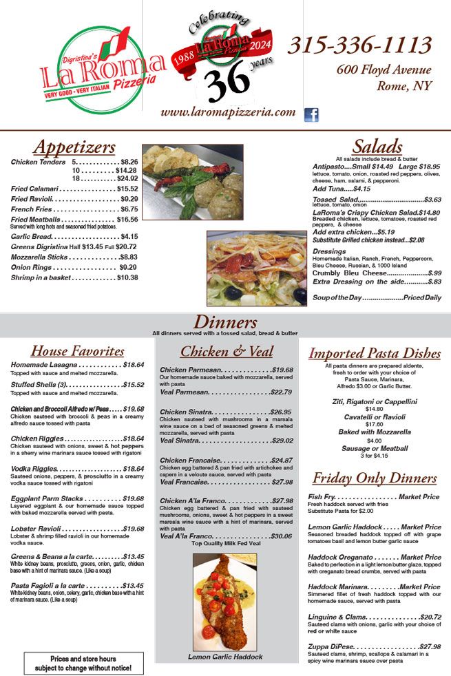 Click to Download the La Roma Takeout Menu